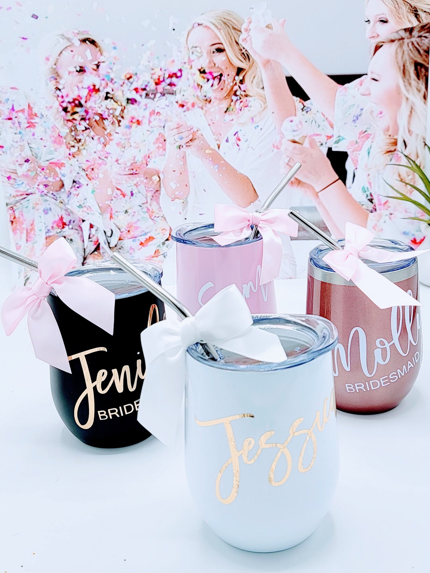 Personalized Bridesmaid Wine Tumbler, Custom Proposal Gift, 12oz Stemless Glass