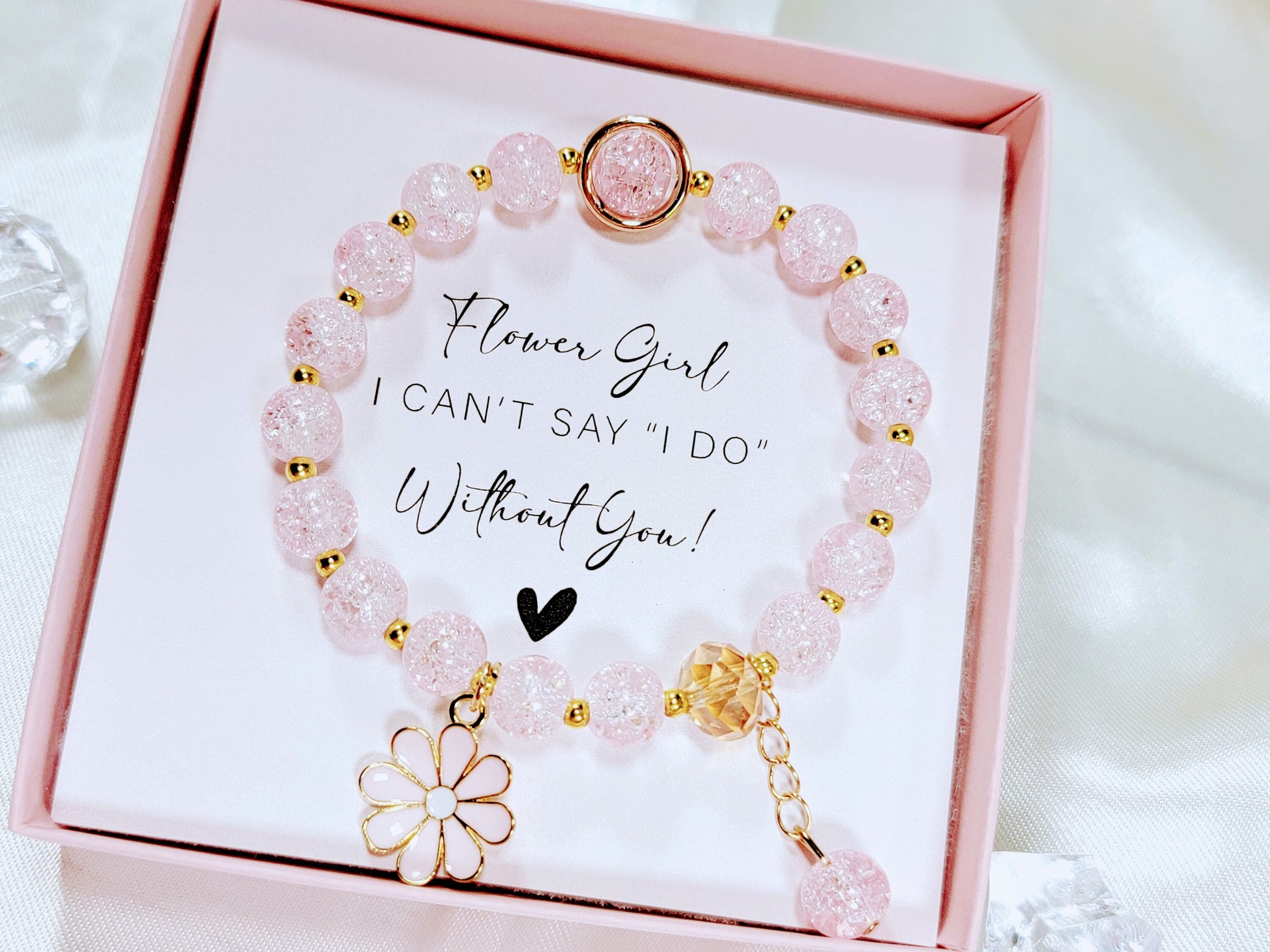 Personalized Flower Girl Bracelet – Crystal Beads, Initial Charm