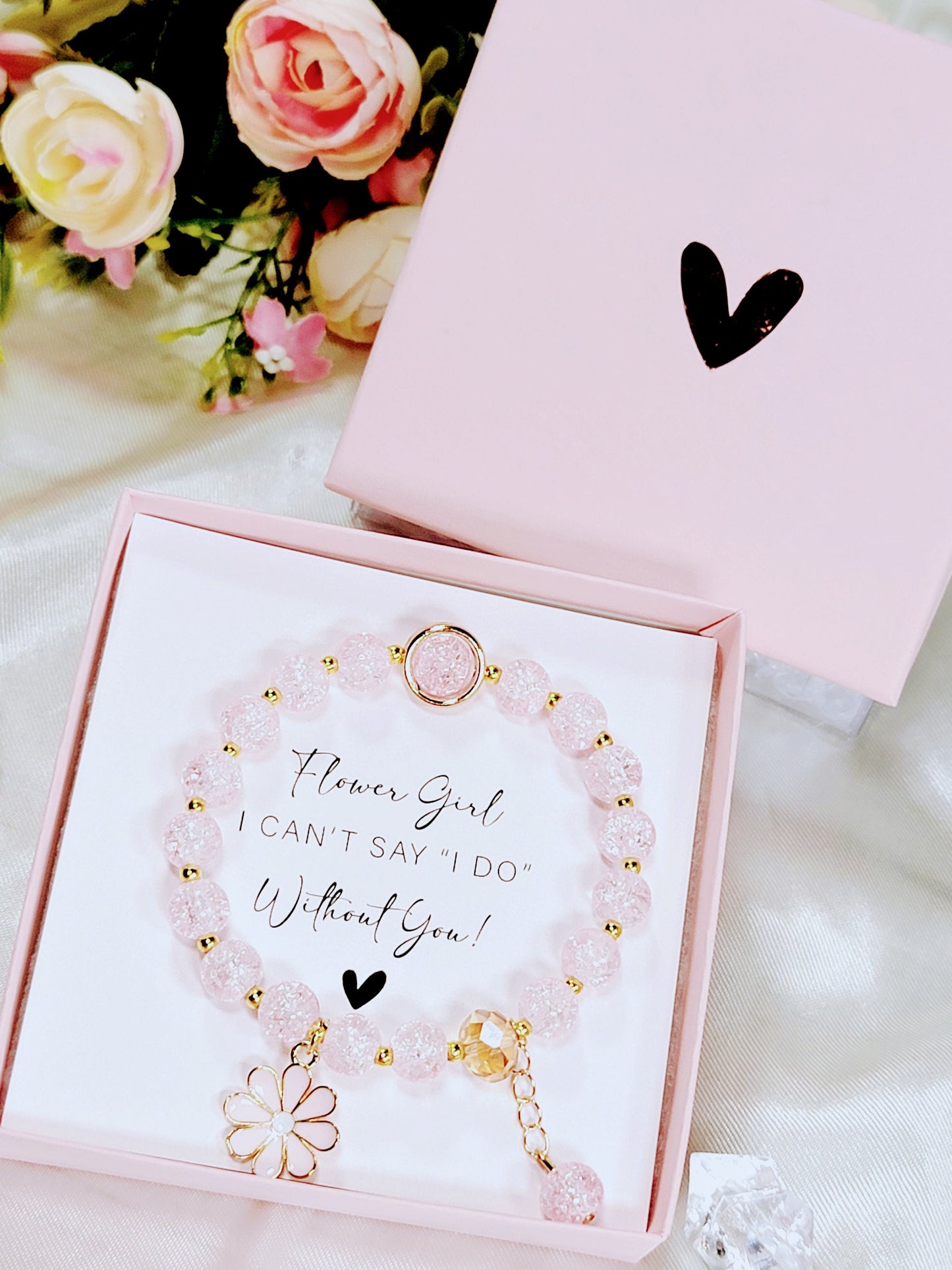 Personalized Flower Girl Bracelet – Crystal Beads, Initial Charm