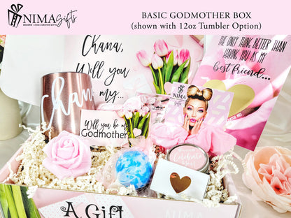 Godmother Proposal Gift Box with Wine Tumbler and Custom Scratch Off Card, Will You be my Godmother Basket, God Parents Proposal Gift-GMPB01