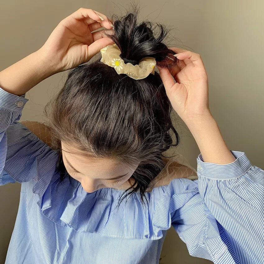 Floral Organza Scrunchie | Flower Girl Hair Tie Gift in Pink, Lilac or White - FGHSC01