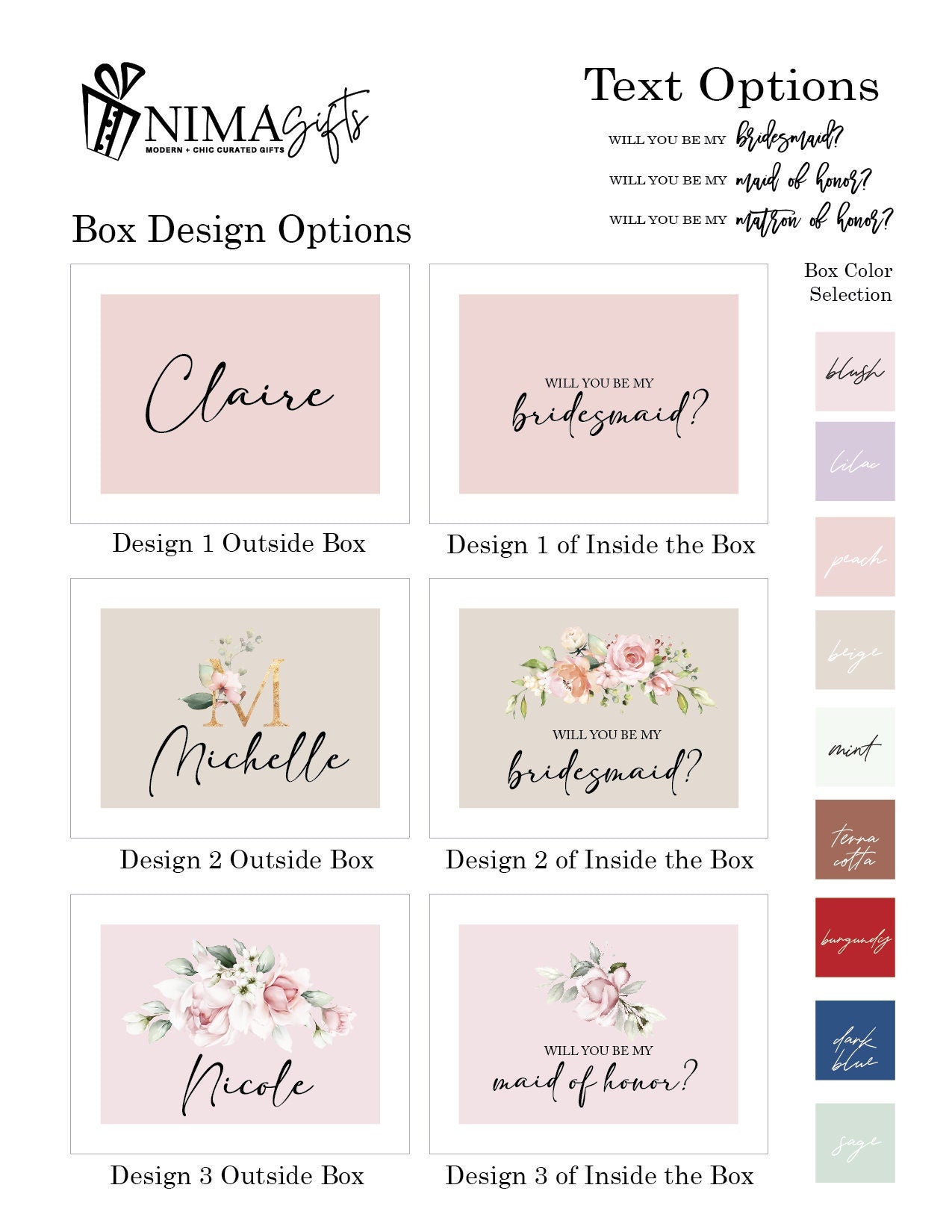 Sage Bridesmaid Proposal Box | Will You Be My Bridesmaid Gift Set for Sage Wedding | NIMA Gifts - BMPB045