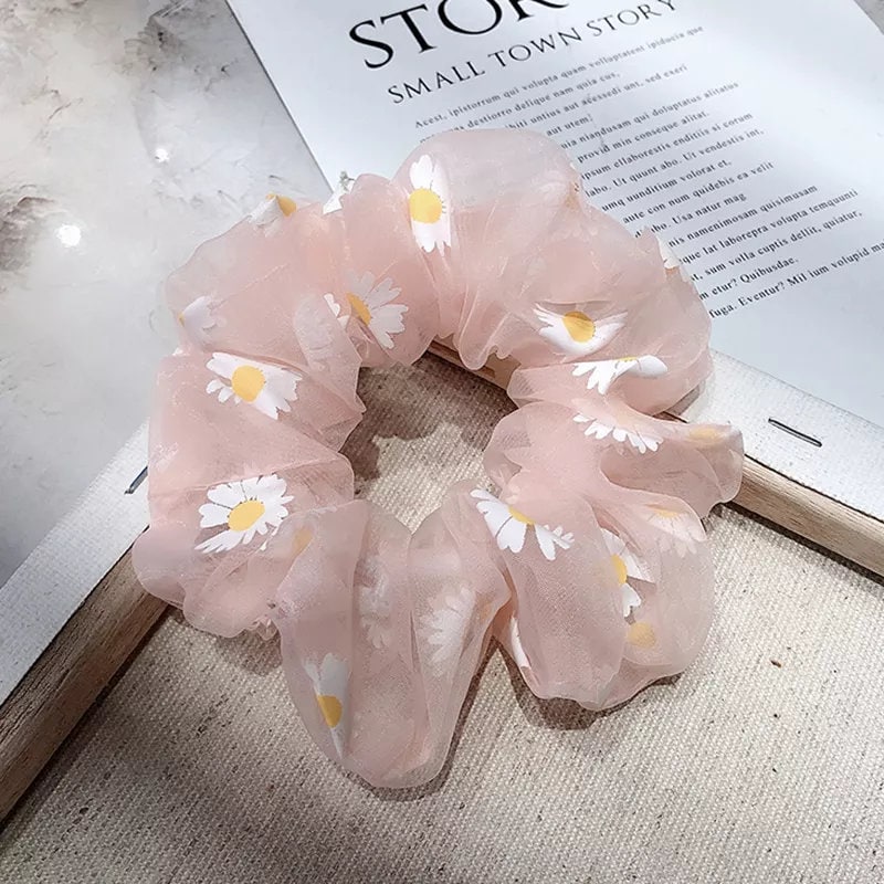 Floral Organza Scrunchie | Flower Girl Hair Tie Gift in Pink, Lilac or White - FGHSC01