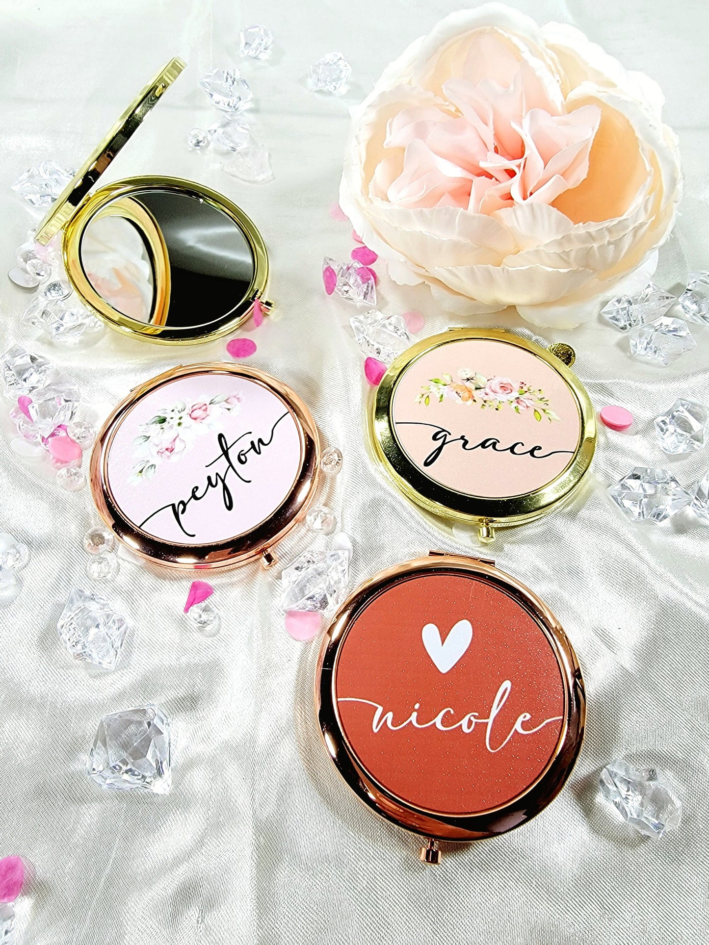 Personalized Flower Girl Compact Mirror | Monogram Mirror for Junior Bridesmaid - FGCM01