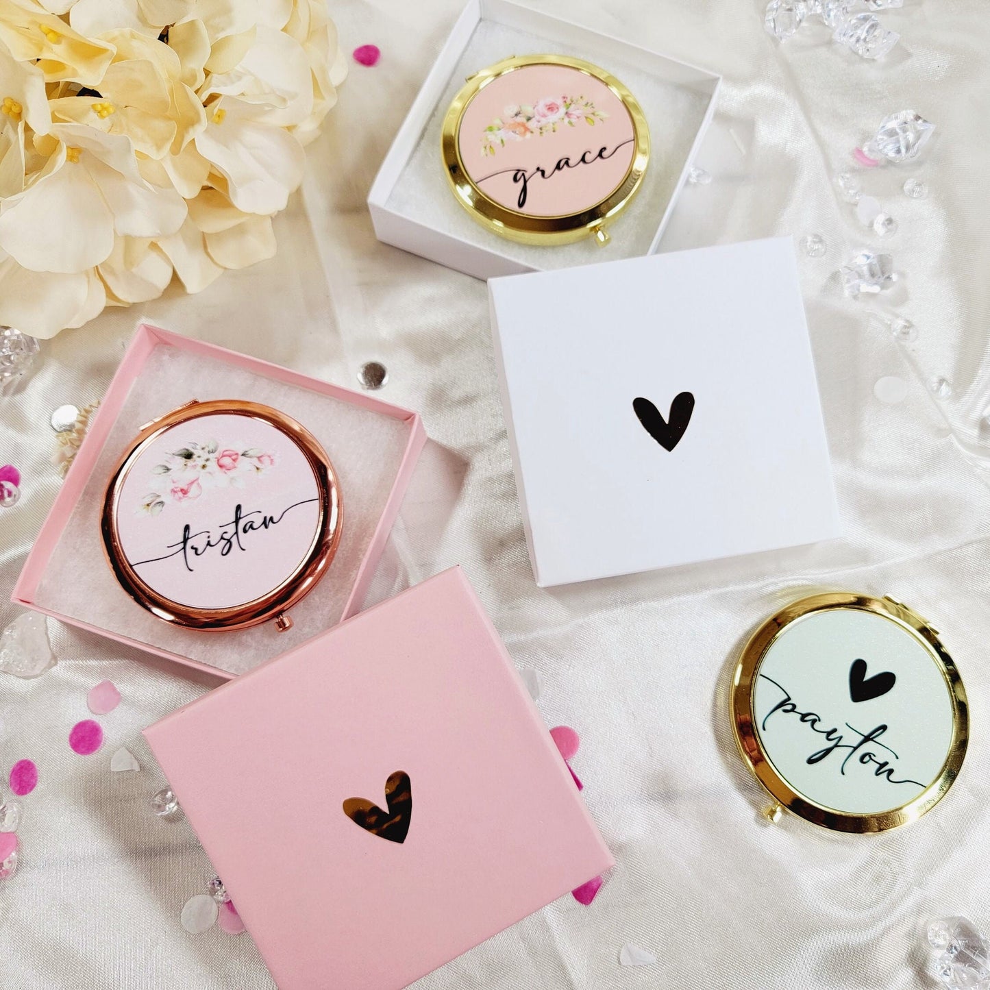 Personalized Flower Girl Compact Mirror | Monogram Mirror for Junior Bridesmaid - FGCM01