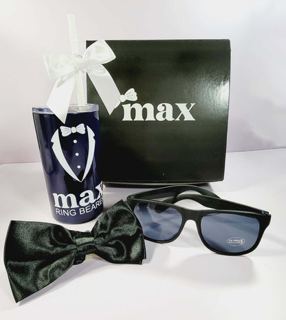 Personalized Ring Bearer Proposal Gift Box | Ring Security Theme with Tumbler, Sunglasses & Bow Tie | NIMA Gifts - RBGB01