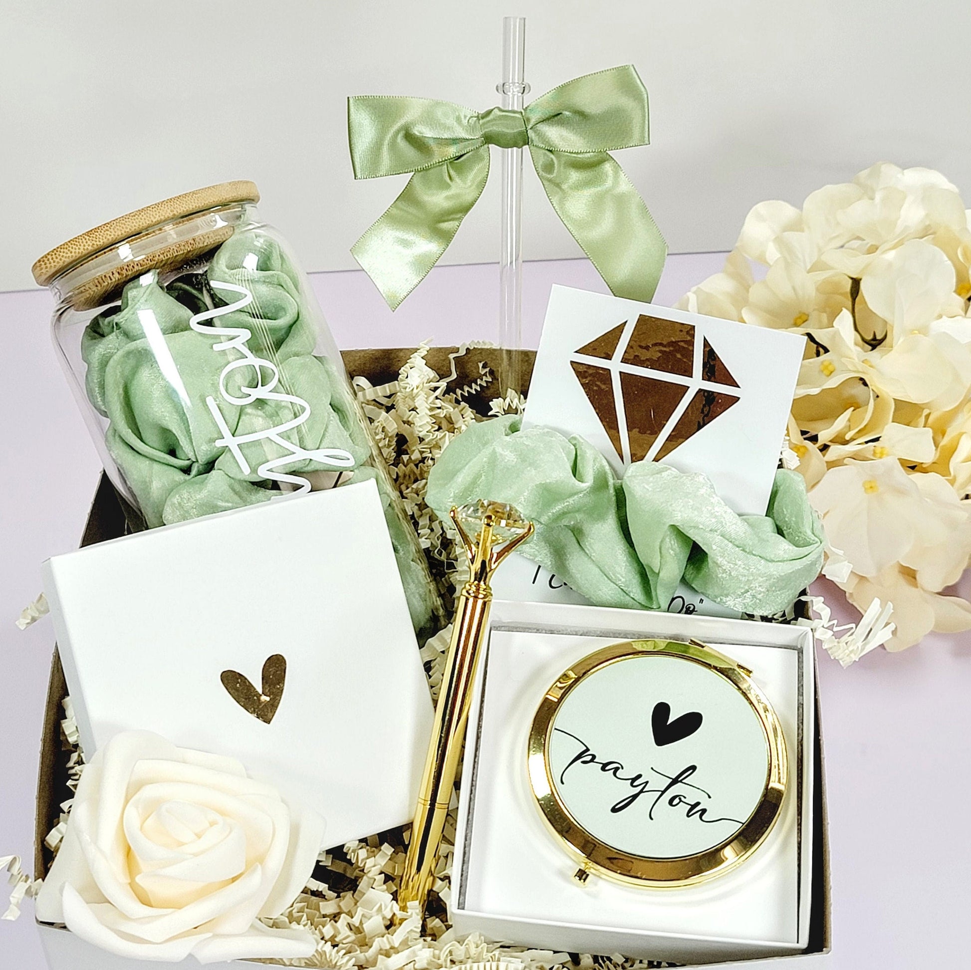 Sage Green Bridesmaid Proposal Box | Will You Be My Bridesmaid Gift Set with Glass Tumbler | NIMA Gifts - BMPB041D