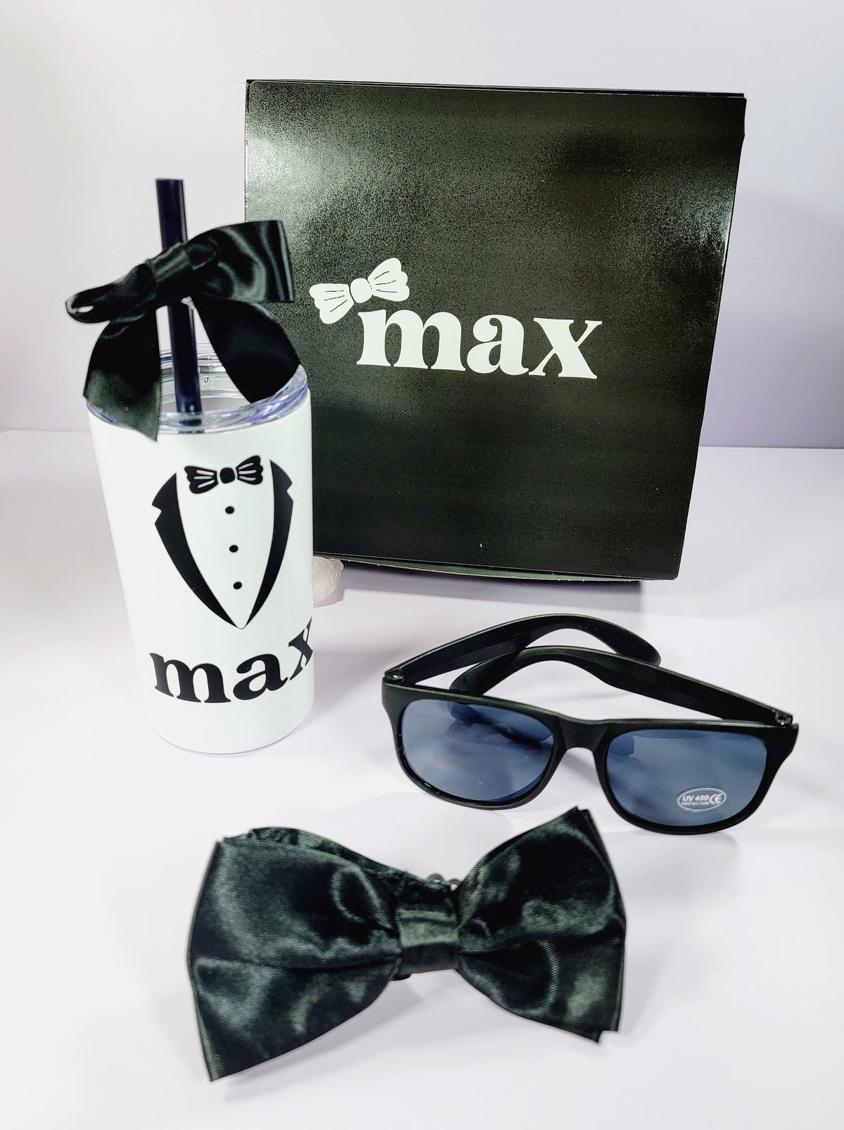 Personalized Ring Bearer Proposal Gift Box | Ring Security Theme with Tumbler, Sunglasses & Bow Tie | NIMA Gifts - RBGB01