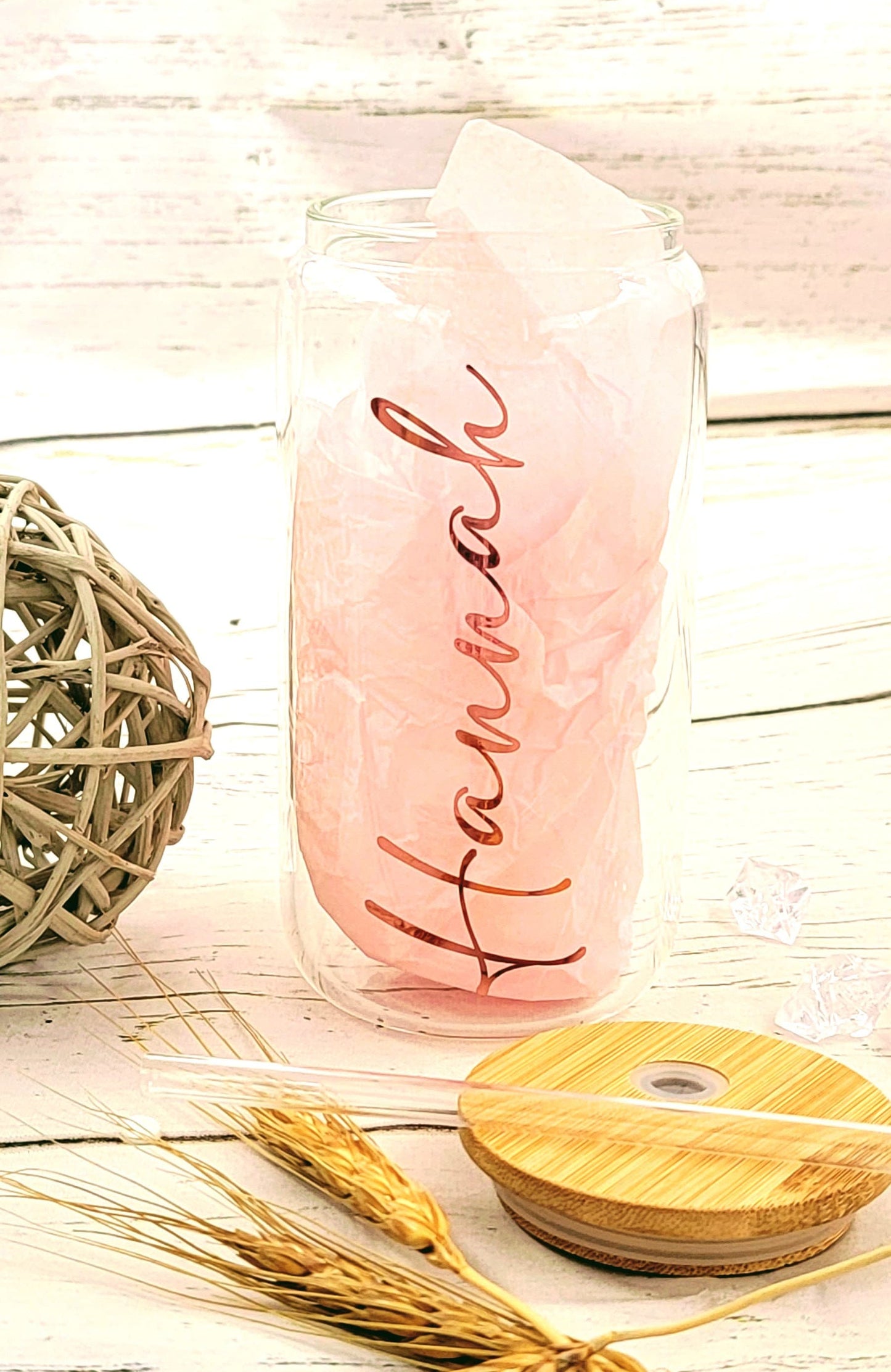 Personalized Iced Coffee Cup | Glass Can Soda Cup with Lid and Straw | Bridesmaid Gift | NIMA Gifts - BMPB033A