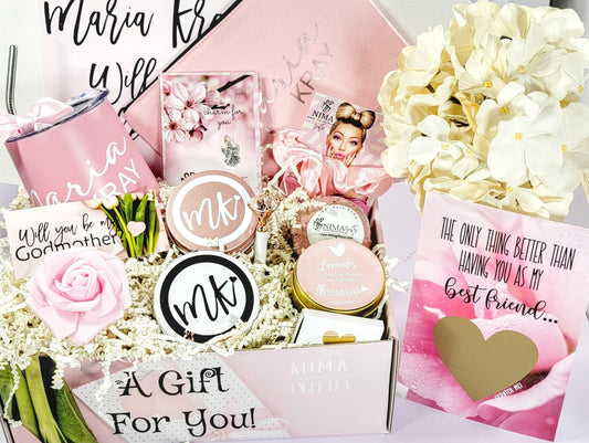 Godmother Proposal Gift Box with Wine Tumbler and Custom Scratch Off Card, Will You be my Godmother Basket, God Parents Proposal Gift-GMPB01