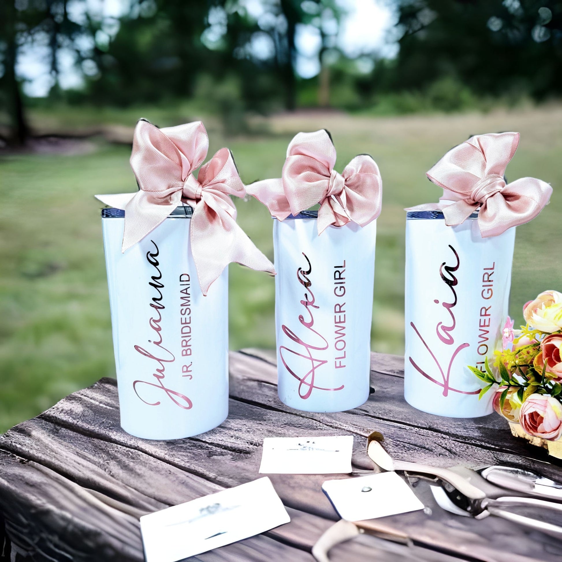 Personalized Flower Girl Tumbler | 12oz Skinny Mini Kids Cup for Flower Girls & Ring Bearers | NIMA Gifts - FGTG001