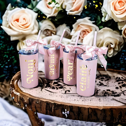 Personalized Flower Girl Tumbler | 12oz Skinny Mini Kids Cup for Flower Girls & Ring Bearers | NIMA Gifts - FGTG001