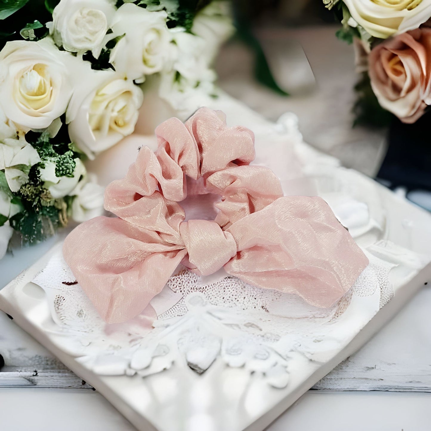 Flower Girl Bow Scrunchie | Satin Hair Tie for Flower Girl & Bridesmaid Proposal Gift - FGHSC02