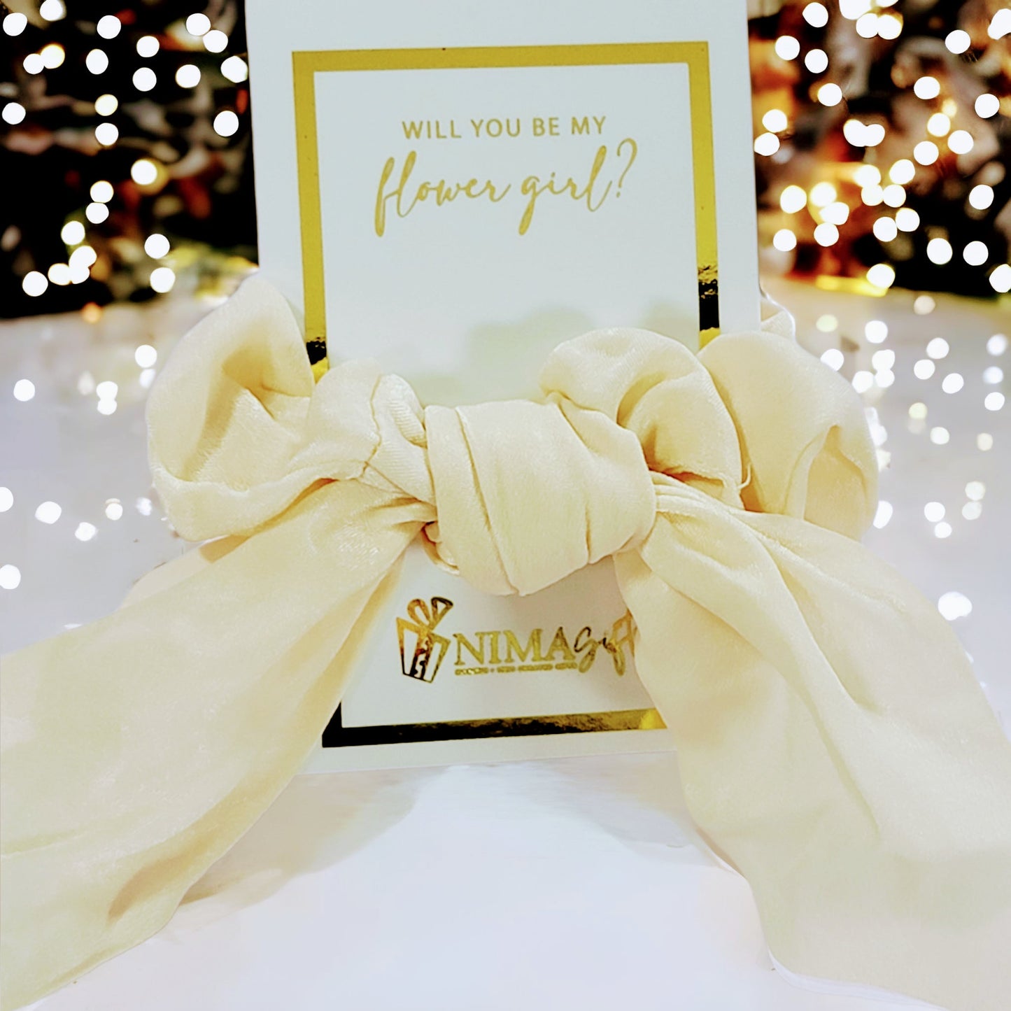 Flower Girl Bow Scrunchie | Satin Hair Tie for Flower Girl & Bridesmaid Proposal Gift - FGHSC02