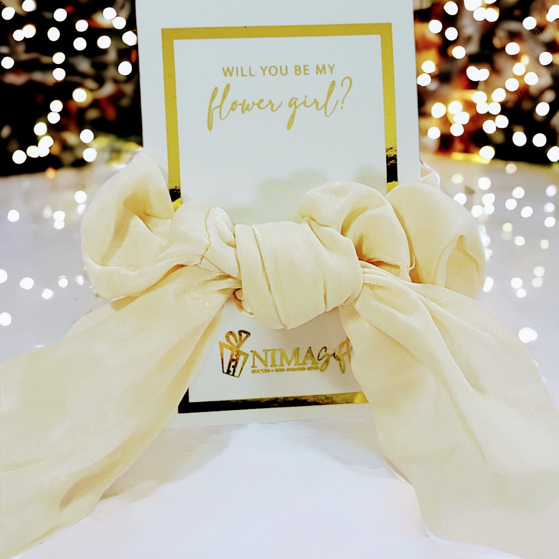 Flower Girl Bow Scrunchie | Satin Hair Tie for Flower Girl & Bridesmaid Proposal Gift - FGHSC02