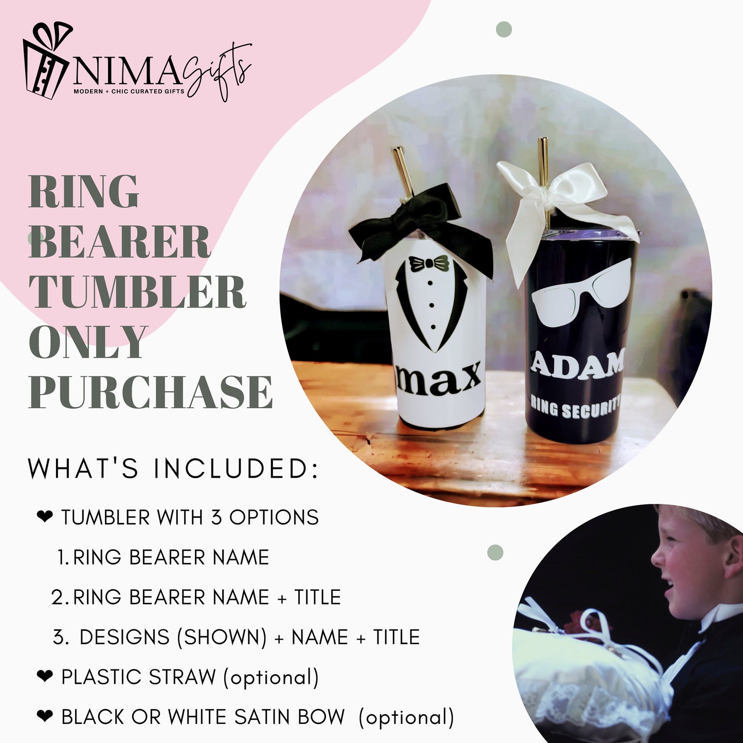 Personalized Flower Girl Tumbler | 12oz Skinny Mini Kids Cup for Flower Girls & Ring Bearers | NIMA Gifts - FGTG001