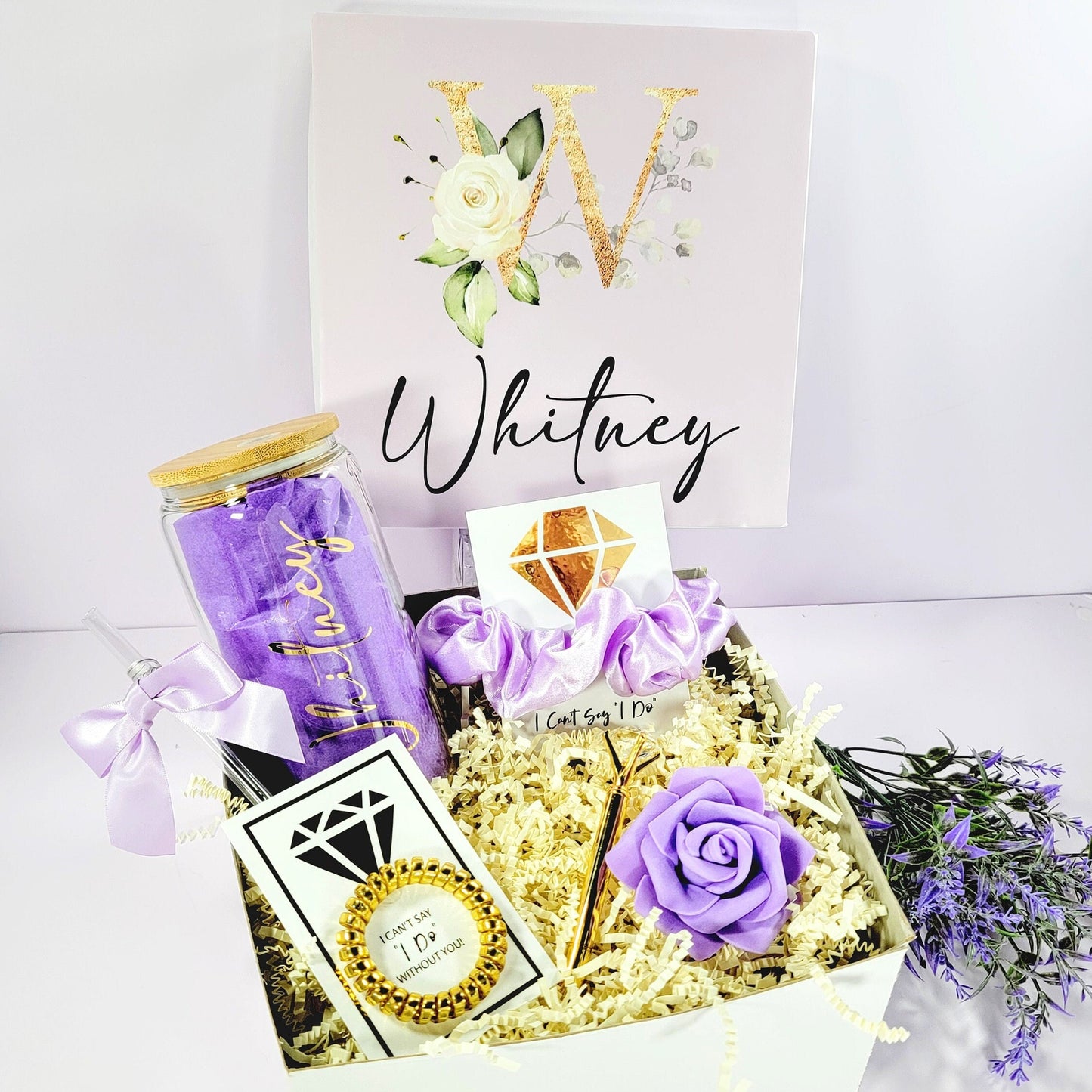 Lilac Bridesmaid Proposal Box | Will You Be My Bridesmaid Gift Set with Glass Tumbler | NIMA Gifts - BMPB041L