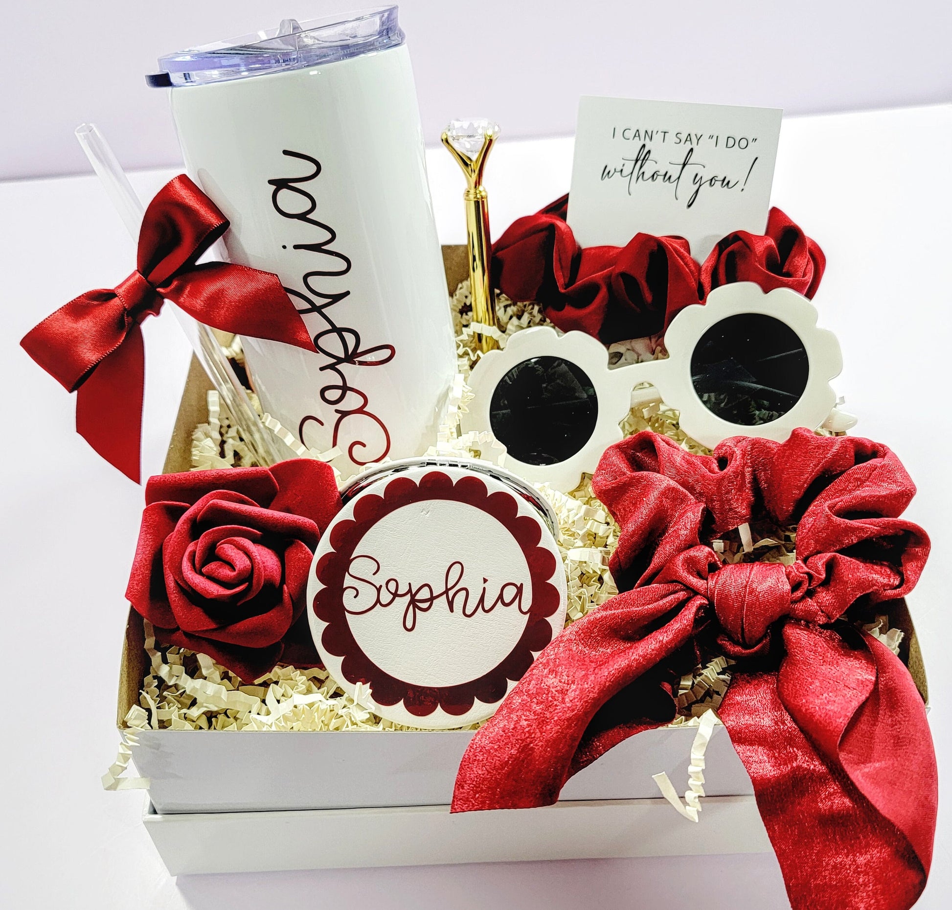 Burgundy Flower Girl Proposal Gift Box Set, Sunglasses, Tumbler