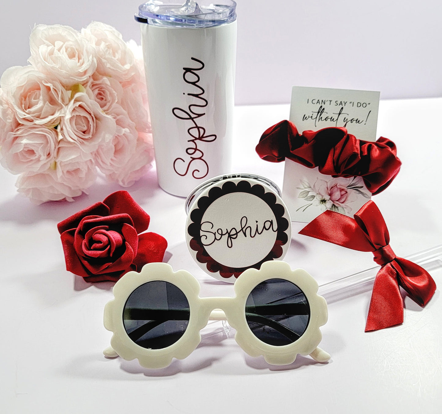 Burgundy Flower Girl Proposal Gift Box Set, Sunglasses, Tumbler