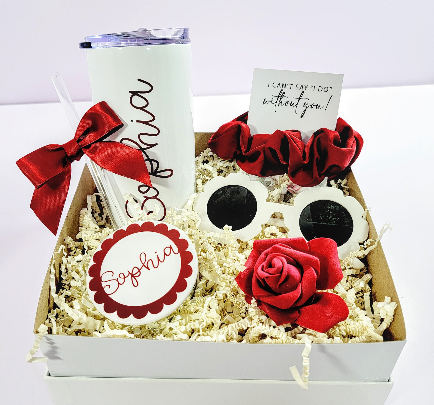 Burgundy Flower Girl Proposal Gift Box Set, Sunglasses, Tumbler