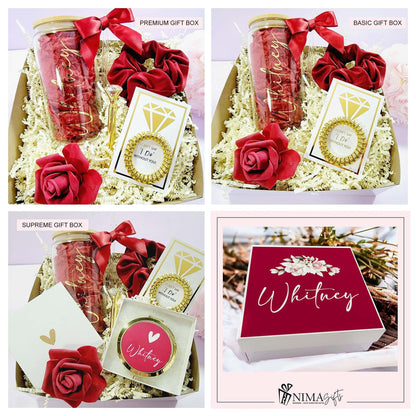 Burgundy Bridesmaid Proposal Box | Will You Be My Maid of Honor Gift Set with Glass Tumbler | NIMA Gifts - BMPB041BUR