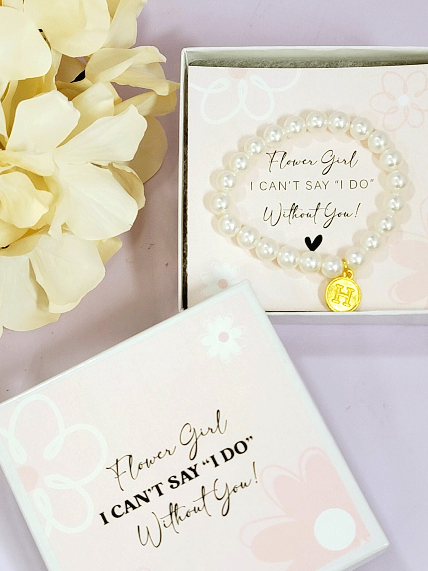 Personalized Flower Girl Pearl Bracelet | Monogram Faux Pearl Bracelet for Flower Girls - FGBR002