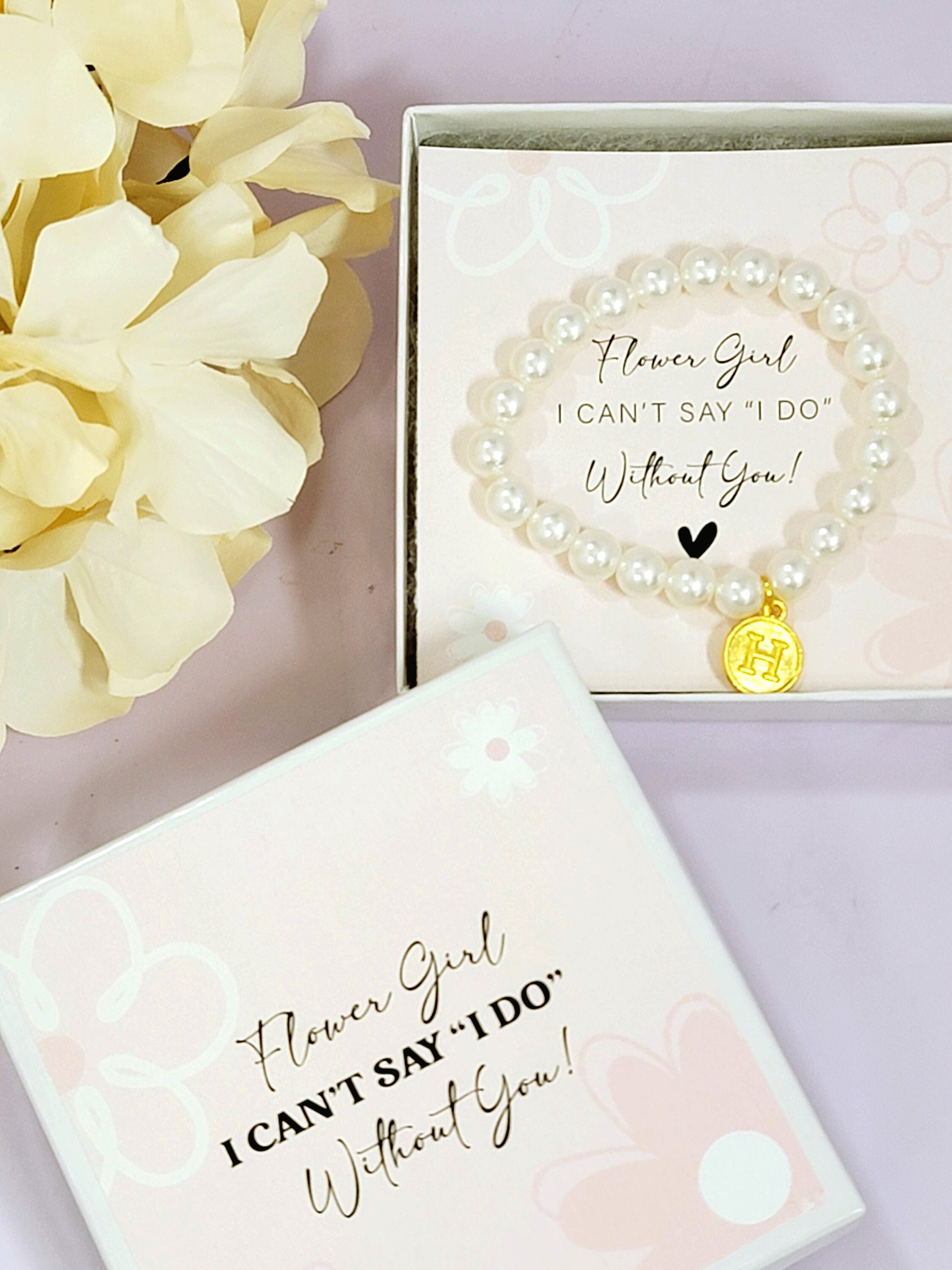 Personalized Flower Girl Pearl Bracelet | Monogram Faux Pearl Bracelet for Flower Girls - FGBR002
