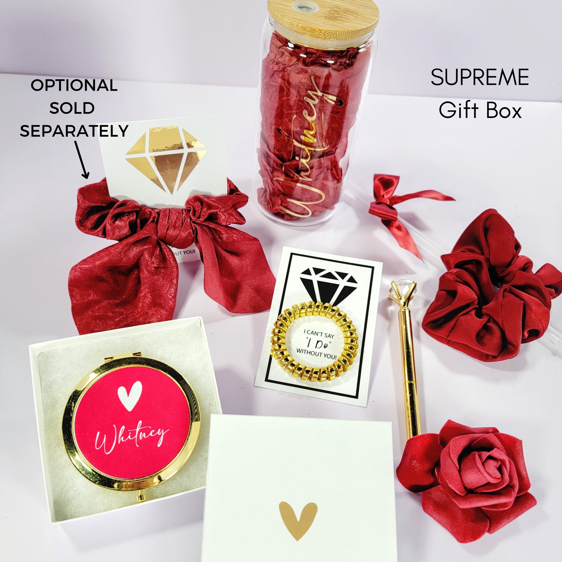 Burgundy Bridesmaid Proposal Box | Will You Be My Maid of Honor Gift Set with Glass Tumbler | NIMA Gifts - BMPB041BUR