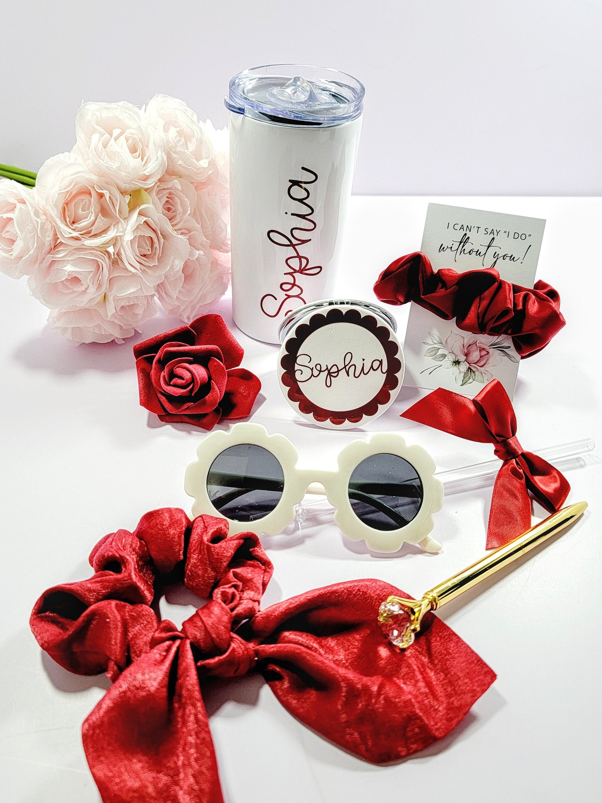 Burgundy Flower Girl Proposal Gift Box Set, Sunglasses, Tumbler