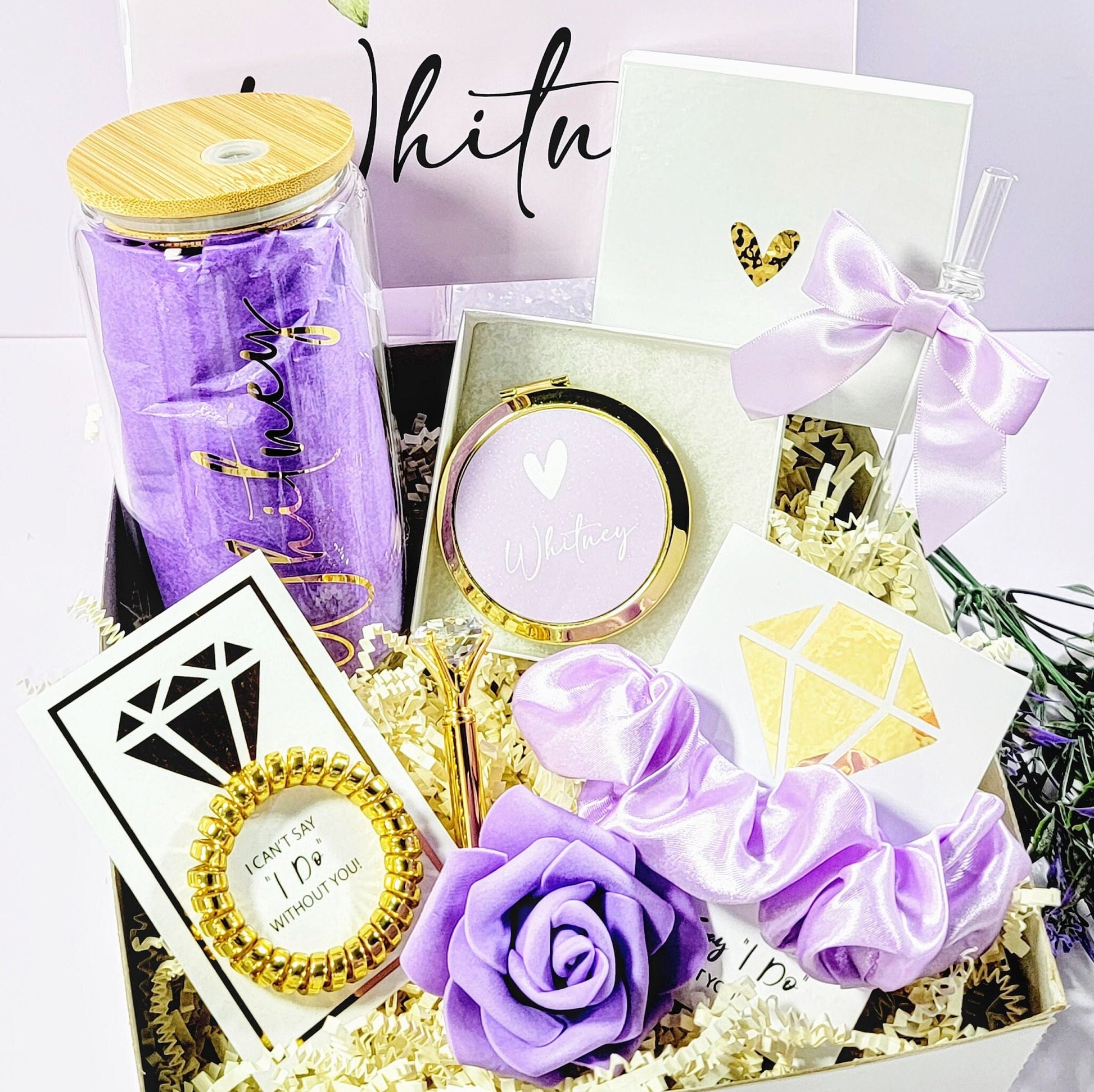 Lilac Bridesmaid Proposal Box | Will You Be My Bridesmaid Gift Set with Glass Tumbler | NIMA Gifts - BMPB041L