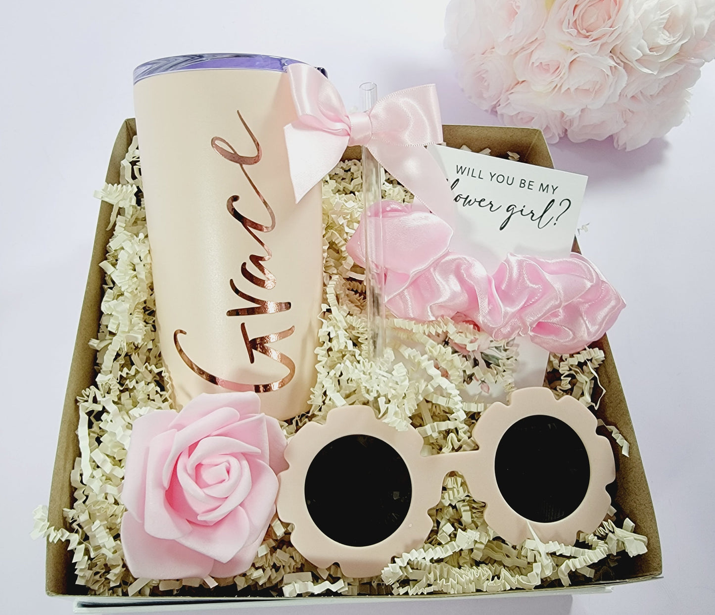 Personalized Flower Girl Proposal Box with Tumbler | Lilac & Lavender Junior Bridesmaid Gift Set - FGGB003