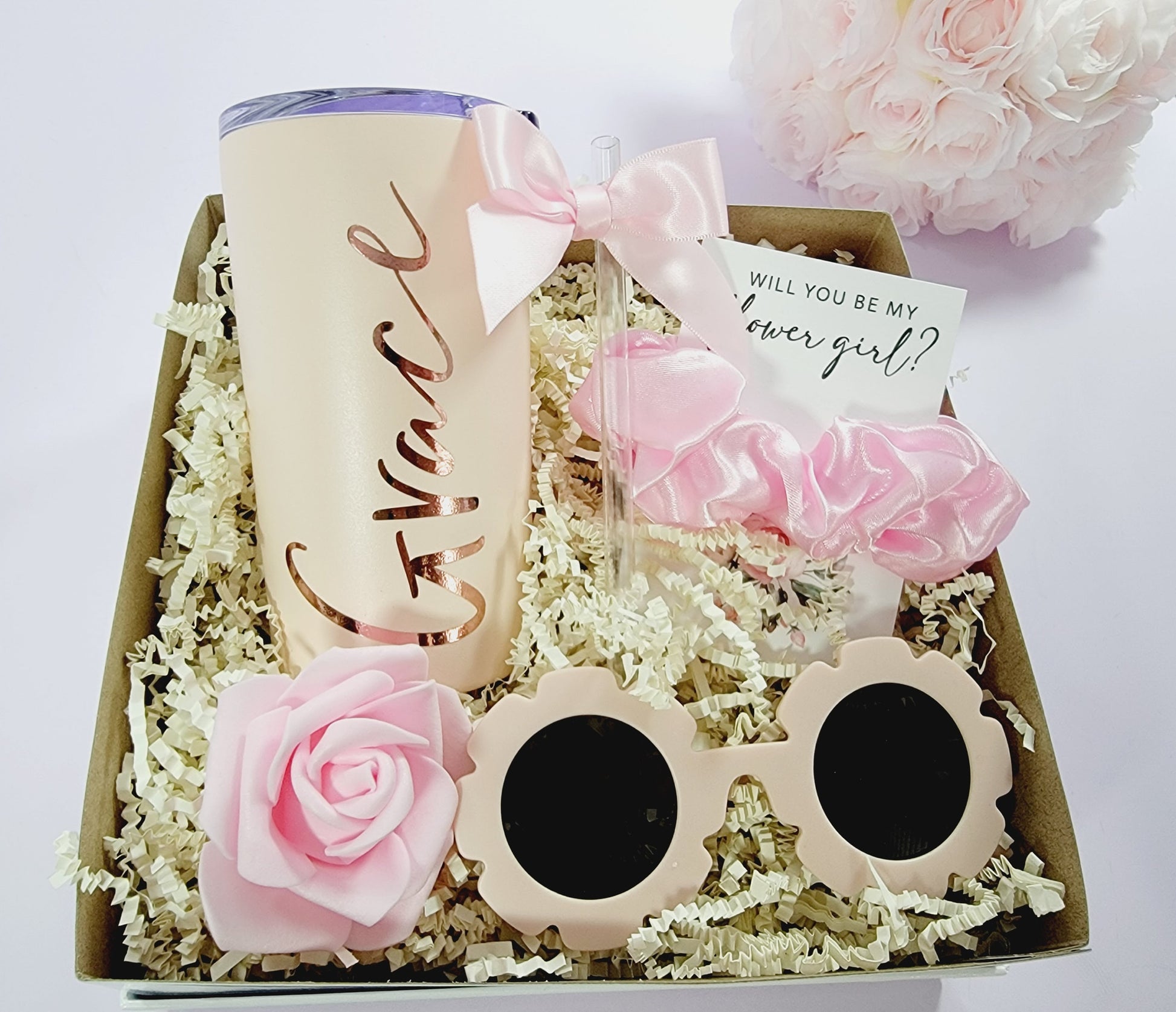 Personalized Flower Girl Proposal Box with Tumbler | Lilac & Lavender Junior Bridesmaid Gift Set - FGGB003