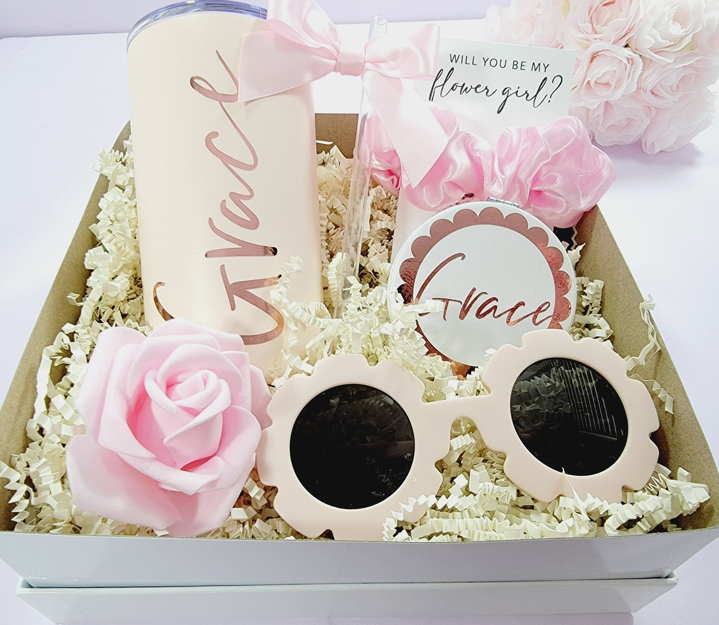 Personalized Flower Girl Proposal Box with Tumbler | Lilac & Lavender Junior Bridesmaid Gift Set - FGGB003