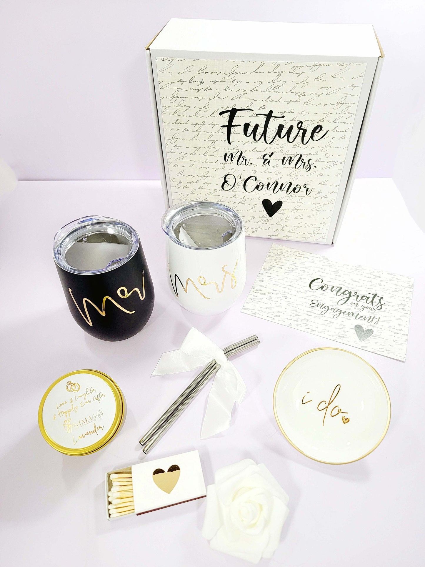 Engagement Gift for Couple, Personalized Engagement Gift Box, Mr and Mrs Gift Set, Custom Gift for Her and Him - EGFC03T
