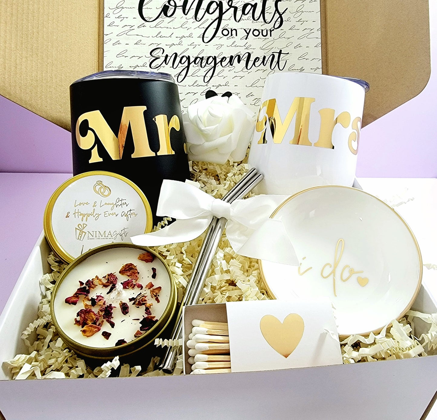 Engagement Gift for Couple, Personalized Engagement Gift Box, Mr and Mrs Gift Set, Custom Gift for Her and Him - EGFC03T