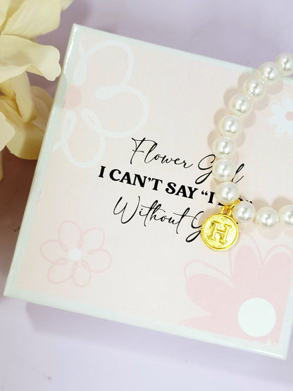 Personalized Flower Girl Pearl Bracelet | Monogram Faux Pearl Bracelet for Flower Girls - FGBR002