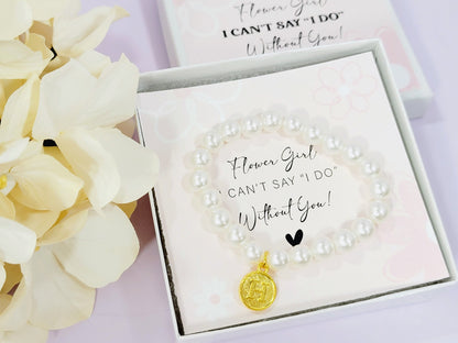 Personalized Flower Girl Pearl Bracelet | Monogram Faux Pearl Bracelet for Flower Girls - FGBR002
