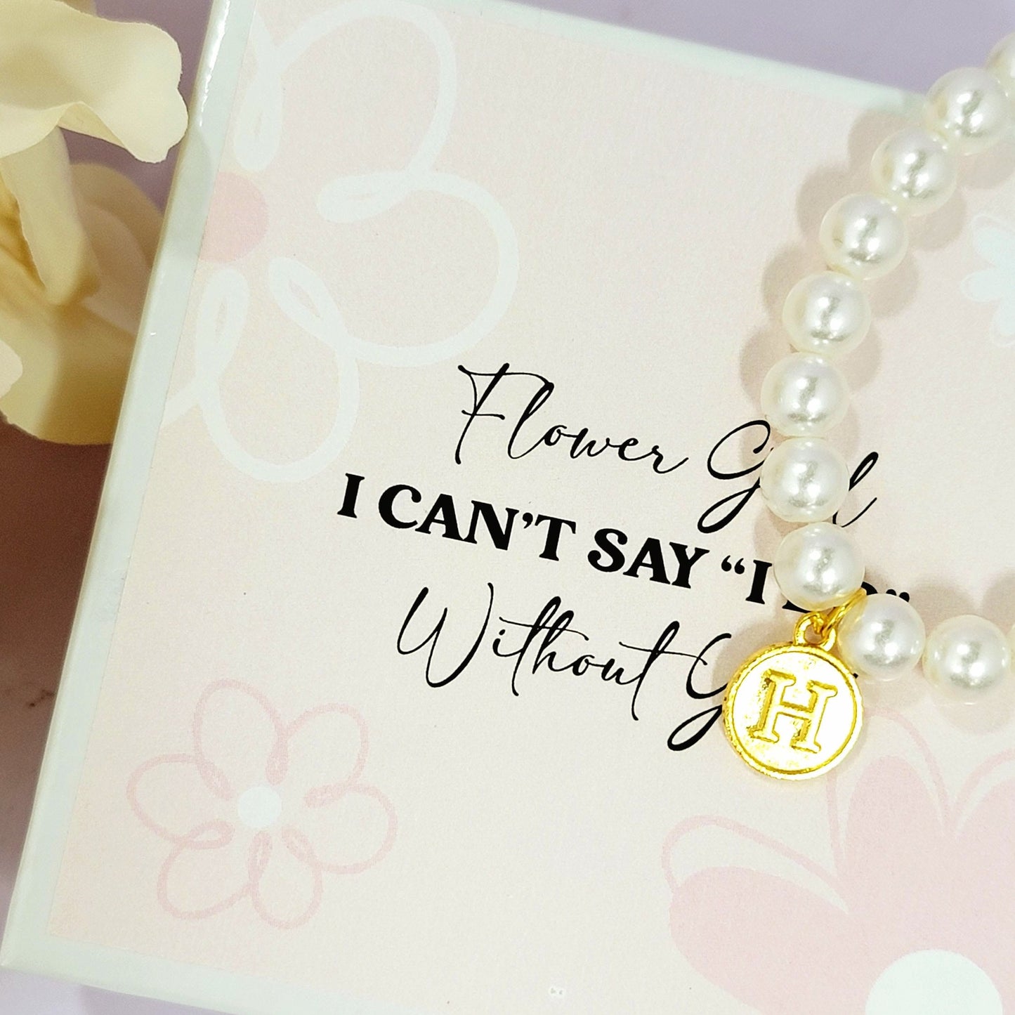 Personalized Flower Girl Pearl Bracelet | Monogram Faux Pearl Bracelet for Flower Girls - FGBR002