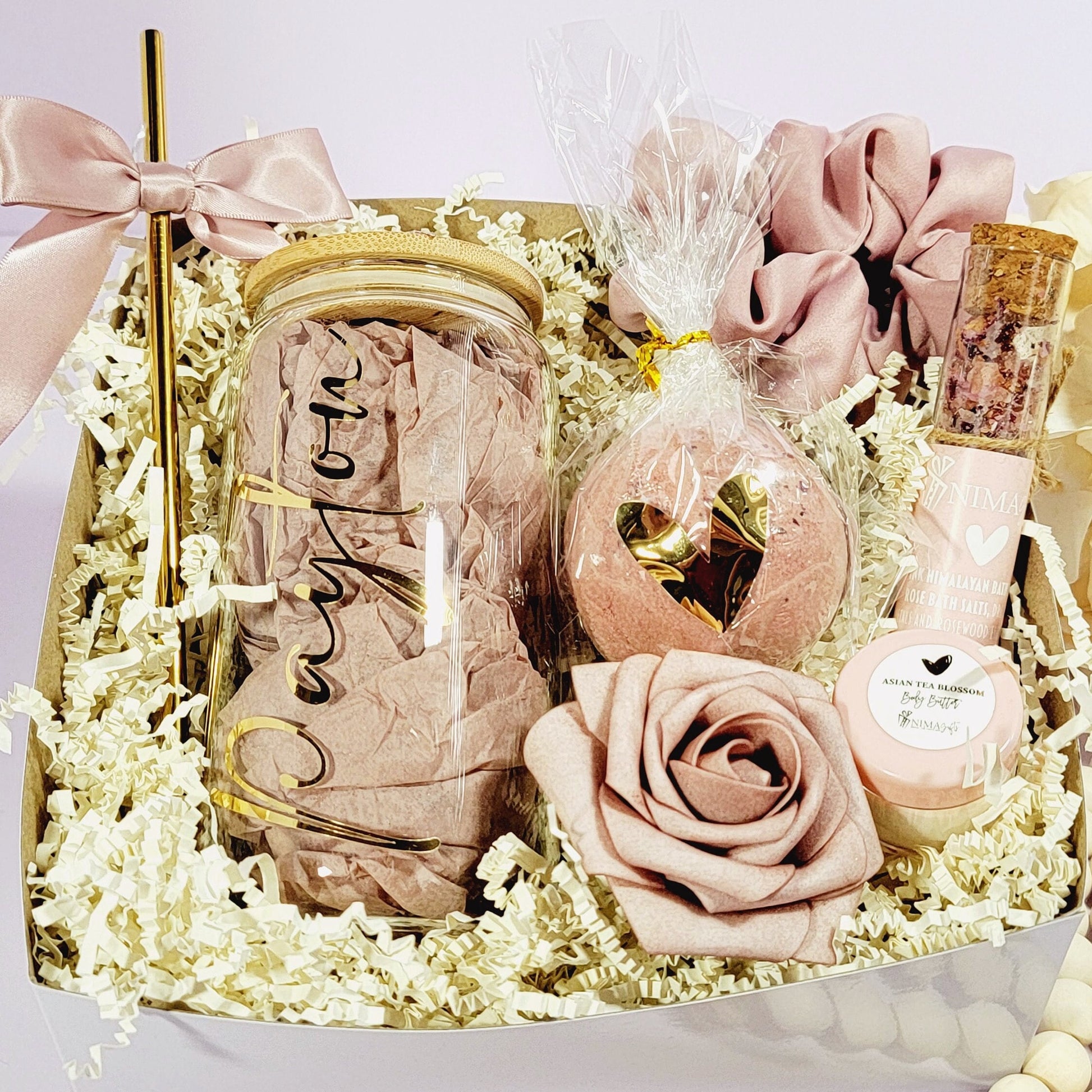 Spa Bridesmaid Proposal Box | Will You Be My Bridesmaid Spa Gift Set with Glass Tumbler | NIMA Gifts - BMPB046SPA