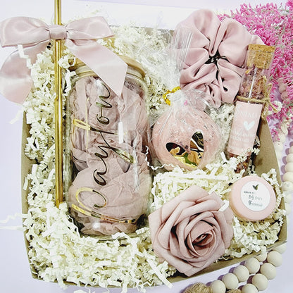 Spa Bridesmaid Proposal Box | Will You Be My Bridesmaid Spa Gift Set with Glass Tumbler | NIMA Gifts - BMPB046SPA