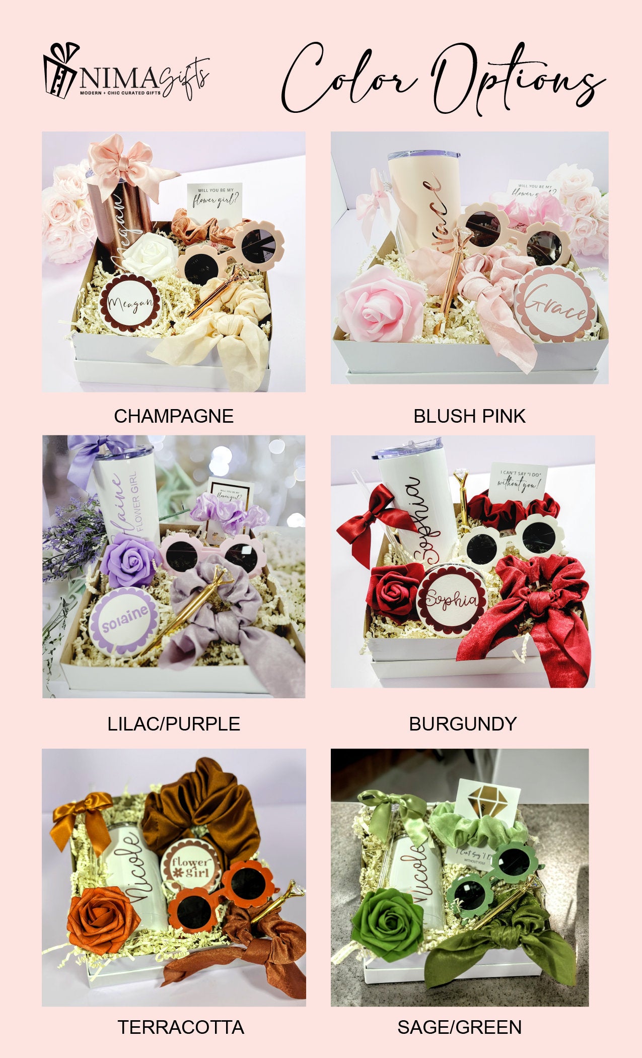 Burgundy Flower Girl Proposal Gift Box Set, Sunglasses, Tumbler
