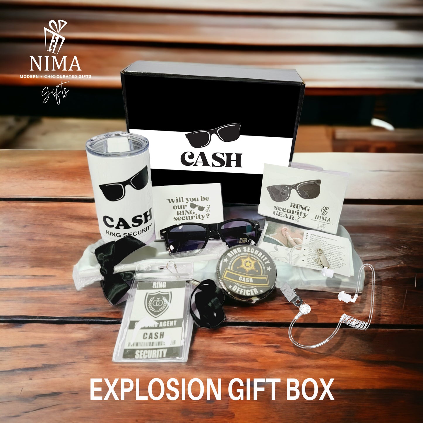 Personalized Ring Security Proposal Gift Box | Ring Bearer Gift Set with Tumbler, Badge & Sunglasses | NIMA Gifts - RBGB02