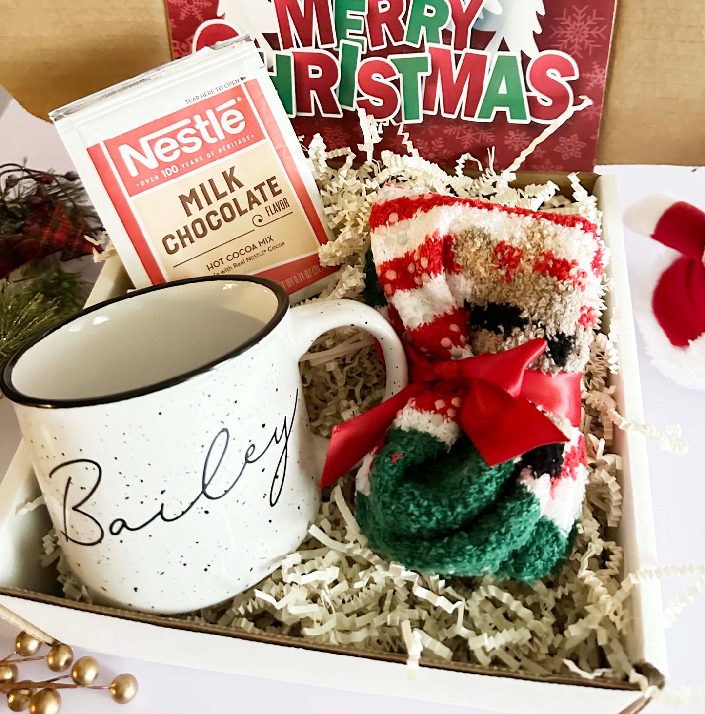 Christmas Gifts Box for Women with Iced Coffee Cup & Cozy Christmas Socks, Best Friend Gifts Christmas Basket for Her, Care Package - CGB37