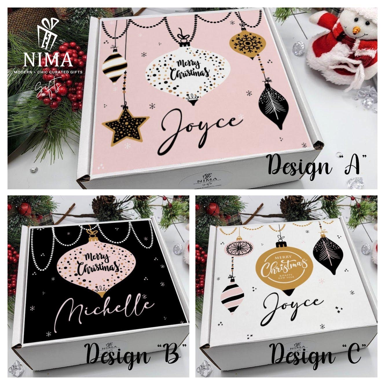 PINK Christmas Gift Box for Women Gift Set with Glass Tumbler, Unique Gifts for Women, Christmas Gifts Glass Coffee Cup CGB038PINKGLS