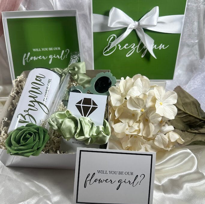 Personalized Flower Girl Proposal Box, Sage Green Gift Set