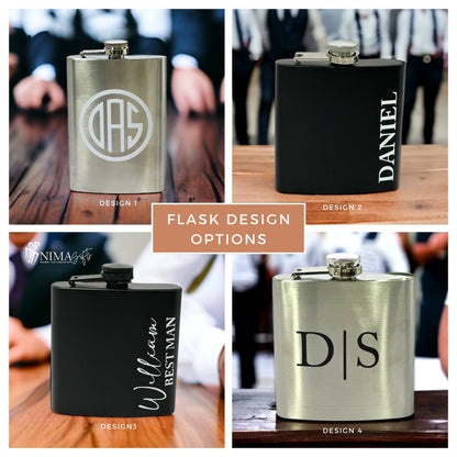 shown selection of flasks, sizes and flask design options