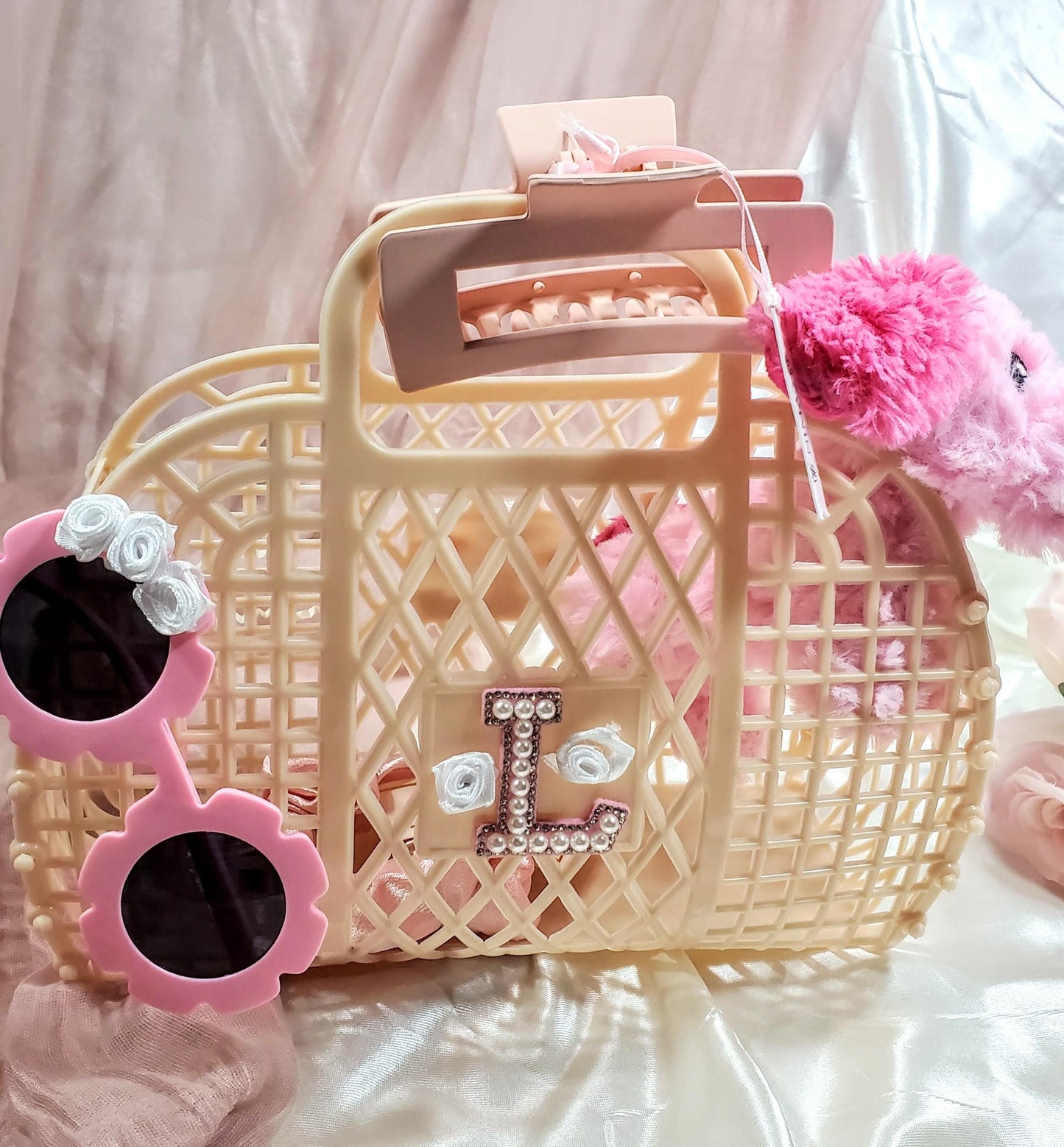 Personalized Beige Flower Girl Jelly Bag | Custom Name Clutch for Flower Girl Gift - FGJB3