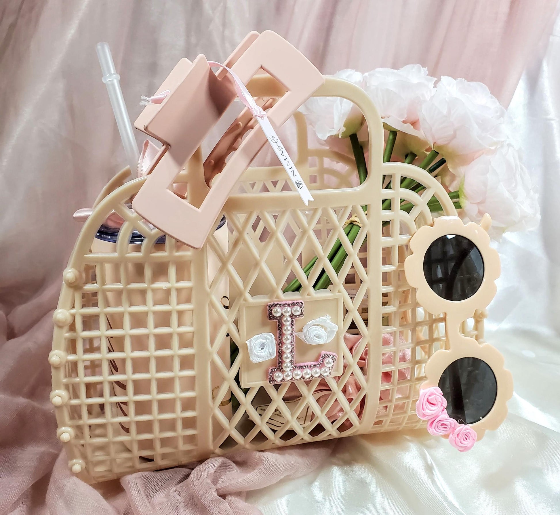 Personalized Beige Flower Girl Jelly Bag | Custom Name Clutch for Flower Girl Gift - FGJB3