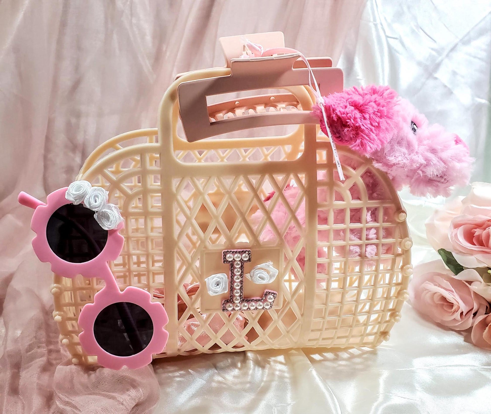 Personalized Beige Flower Girl Jelly Bag | Custom Name Clutch for Flower Girl Gift - FGJB3