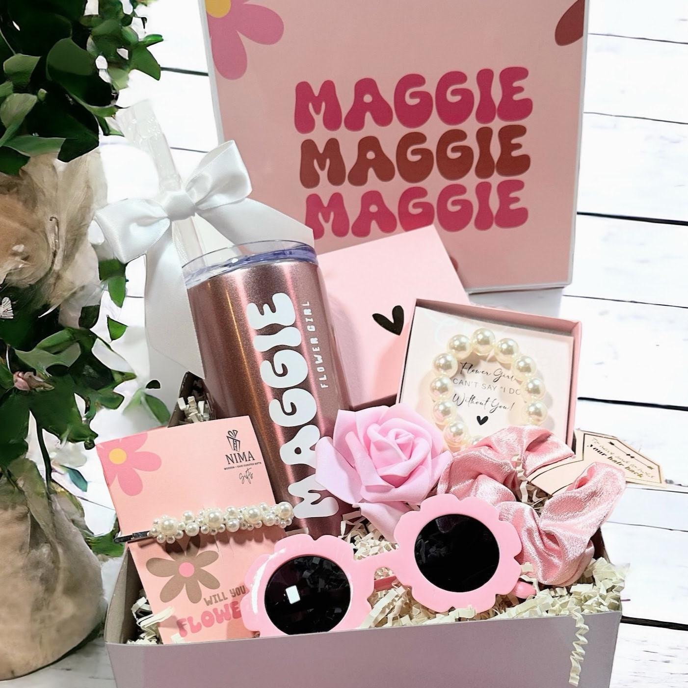Flower Girl Proposal Box, Retro Flower Girl Gift Set, Flower Girl Sunglasses, Jr Bridesmaid Gift Set, Flower Girl Gift Box-FGGB008